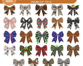 Mini Halloween Bow Machine Embroidery Design, Ribbon Bow Tie, Side Bow, Satin Stitch, Halloween Conquette bow, 6 Sizes, Instant Download