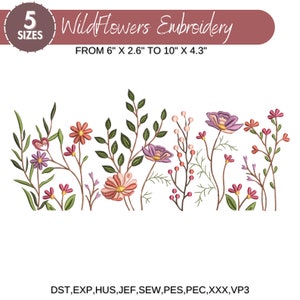 Wildflower Meadow Machine Embroidery Design, Wild Flowers Meadow, Botanical boho, Wildflower Embroidery Bundle, 5 Sizes, Instant Download
