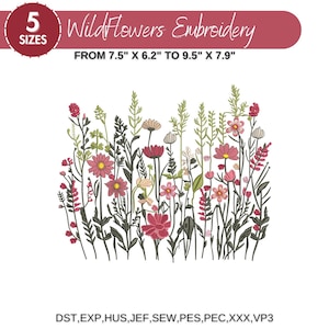 Wildflower Meadow Machine Embroidery Design, Botanical Wild Flowers, Boho Flower, Wildflower Embroidery Bundle, 5 Sizes, Instant Download