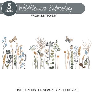 Wildblumen Wiese, Maschinenstickerei, Cottagecore Wildblumen, Boho Blumen, Wildblumen Stickerei Bundle, 5 Größen, Instant Download Bild 5