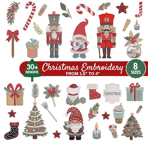 Christmas Embroidery Designs, Christmas Tree Elements, Christmas Botanical, Winter Snowman Machine Embroidery Files,6 Sizes,Instant Download