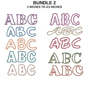 May include: A set of 10 embroidery designs for the letters A, B, and C in various styles. The designs are 2 to 4.5 inches in size.