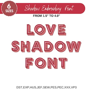 Shadow Font machine embroidery design, Block Shadow Font, Uppercase Letters, 3 Colors, PES DST etc - 6 sizes - Instant Download