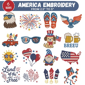 4th of July Machine Embroidery Mini Design, Patriotic USA, Red White Blue, America Flag, Topiary Embroidery Flag, 6 Size, Instant Download