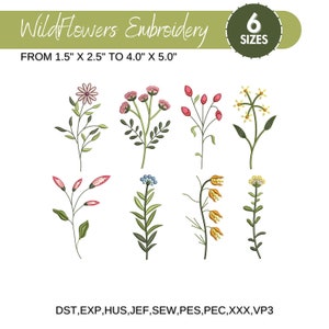 Wild Flowers Machine Embroidery Designs,8 Flowers Designs, Floral Botanical Wildflower, Meadow Garden Pattern, 6 sizes, Instant Download