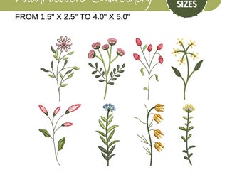 Wilde bloemen machine borduurwerk ontwerpen, 8 bloemen ontwerpen, bloemen botanische wilde bloemen, weide tuin patroon, 6 maten, Instant Download