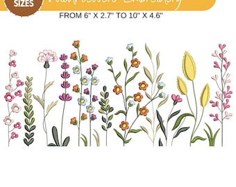 Wildflower Meadow Machine Embroidery Design, Boho Flower, Meadow Garden Pattern, Wildflower Embroidery Bundle, 5 Sizes, Instant Download