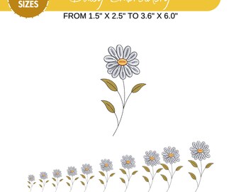Diseño de bordado mini Daisy, diseño de bordado de máquina Daisy pequeña, bordado floral, bordado de ramo Daisy, 10 tamaños, descarga instantánea