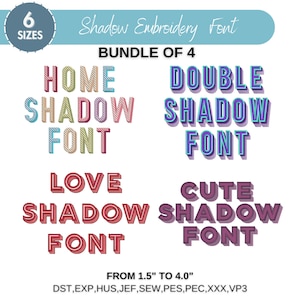Shadow Font machine embroidery design, Block Shadow Font, Uppercase Letters, 2 Colors, PES DST etc - 6 sizes - Instant Download