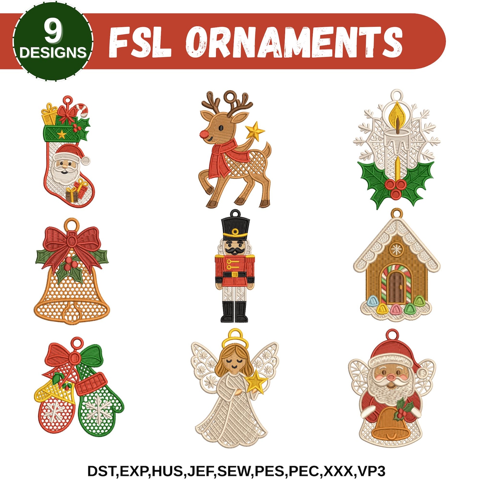 FSL Santa Claus Lace, 4x4 Hoop Christmas Ornaments Machine Embroidery ...
