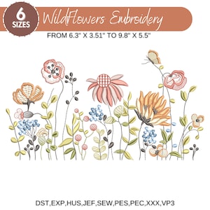 Wildflower Meadow Machine Embroidery Design, Wild Flowers Meadow, Botanical boho, Wildflower Embroidery Bundle, 6 Sizes, Instant Download