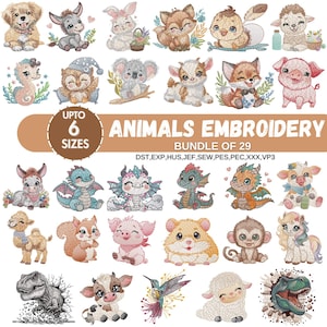 Safari Animals Embroidery Designs, Zoo Animal Machine Embroidery, Baby Girl Embroidery, Forest Animal, Farm Animal, 6 Sizes,Instant Download
