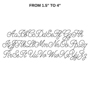 K&ouml;nnte beinhalten: Ein Schriftalphabet in kursiver Schrift mit Buchstaben von A bis Z. Die Schriftart eignet sich f&uuml;r Projekte von 3,8 cm bis 10 cm.