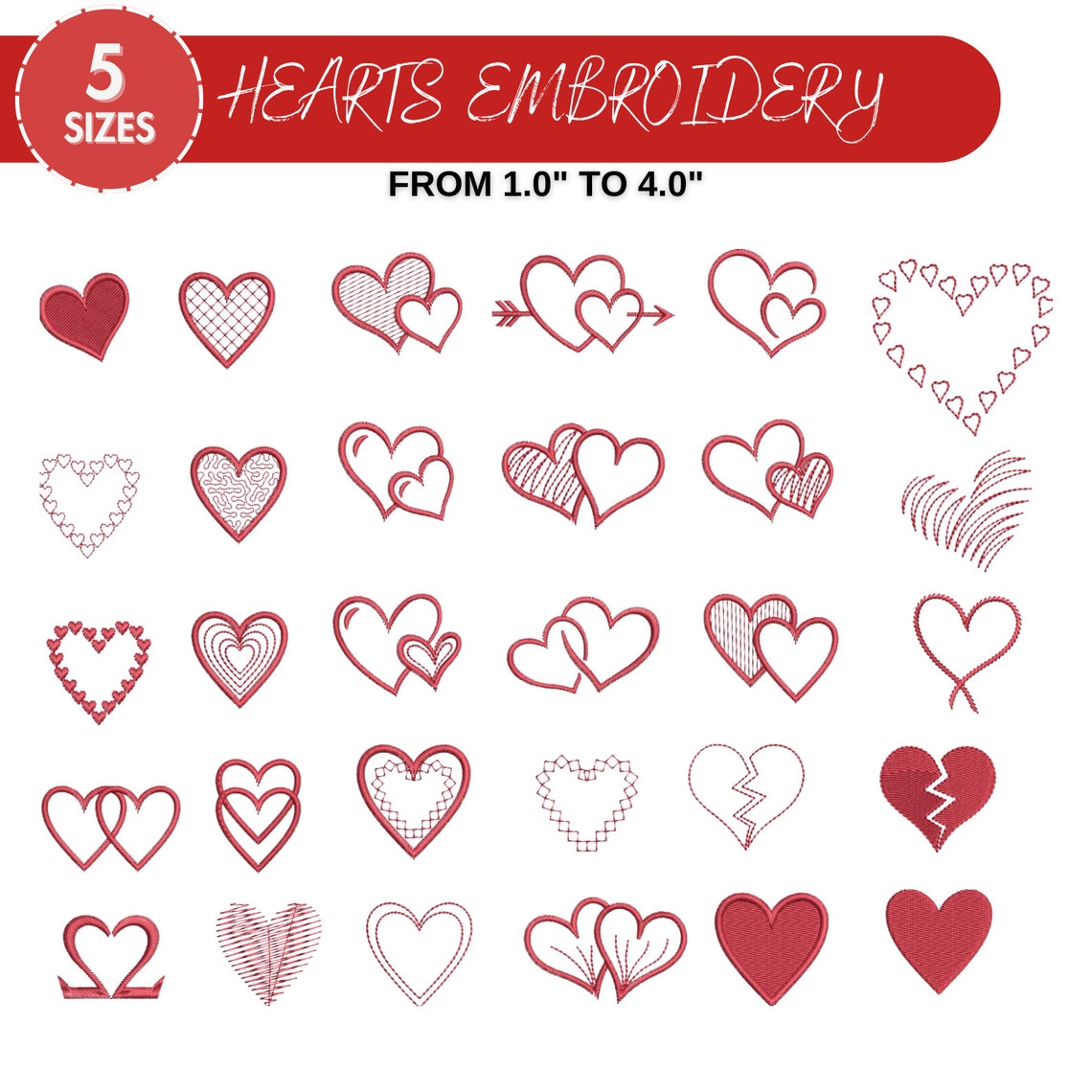 Hearts Embroidery Design, Mini Hearts, Small Hearts Machine Embroidery ...