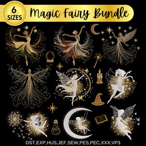 Fairy With a Dandelion Machine Embroidery Design , Dandelion Make A Wish Design, Magic Fairy on Moon, 6 sizes, Instant Download