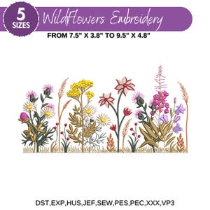 Wildflower Meadow Machine Embroidery Design, Botanical Wild Flowers, Boho Flower, Wildflower Embroidery Bundle, 5 Sizes, Instant Download