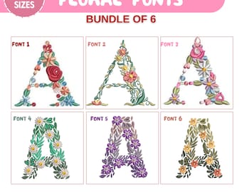 Floral Font Embroidery, A-Z Full Flower Alphabet Machine Embroidery Designs, Uppercase Letters, BX font, PES DST -6 sizes - Instant Download