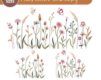 Wildflower Meadow Machine Embroidery Design, Boho Flower, Cottagecore Wild Flowers, Wildflower Embroidery Bundle, 5 Sizes, Instant Download