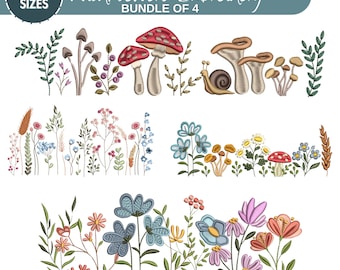 Wildflower Meadow Machine Embroidery Design, Mushroom Wild Flowers, Boho Flower, Wildflower Embroidery Bundle, 6 Sizes, Instant Download