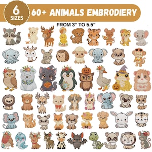 Safari Animals Embroidery Designs, Zoo Animal Machine Embroidery, Baby Girl Embroidery, Forest Animal, Farm Animal, 6 Sizes,Instant Download