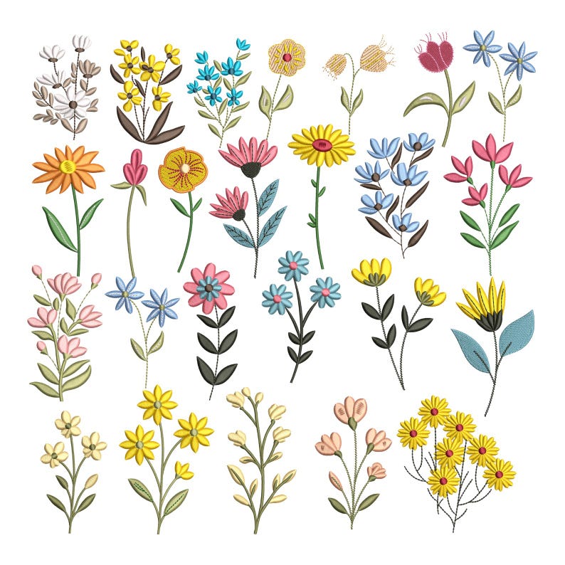 Floral Machine Embroidery Design Bundle, Mini Flower Designs, Satin ...