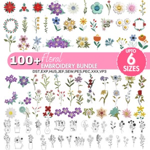 花の機械刺繍デザイン、ミニ花のデザイン、誕生月の花、植物、ボヘミアン花刺繍、6 サイズ、即時ダウンロード