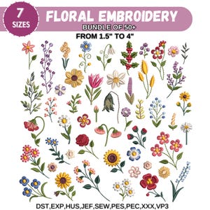 Blumenmuster, Maschinenstickerei, 7 Größen, Maschinenstickerei, Plattstich Datei, Geburtsmonat Blume, PES, DST etc, 7 Größen, Instant Download