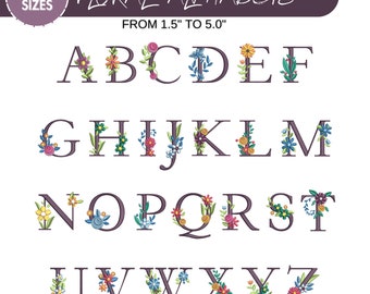 May include: Floral alphabet embroidery designs in 10 sizes from 1.5 inches to 5.0 inches. The letters are decorated with colourful flowers and leaves. The design files are available in DST, EXP, HUS, JEF, SEW, PES, PEC, XXX, and VP3 formats.