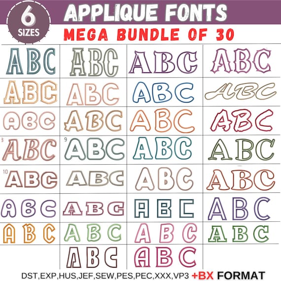 Applique Embroidery Font, Applique Alphabet, Machine Embroidery Design, BX Format, Alphabet PES Font, Uppercase, 6 sizes - Instant Download