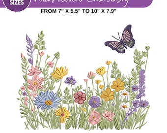 Wildflower Meadow Machine Embroidery Design, Boho Flower, Butterfly Wild Flowers, Wildflower Embroidery Bundle, 7 Sizes, Instant Download