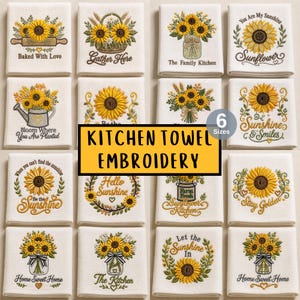 Sunflower Kitchen Towel Embroidery Designs Bundle, 16 Farmhouse Quote Machine Embroidery Pack, Mason Jar Sayings, Pes Dst Instant Download