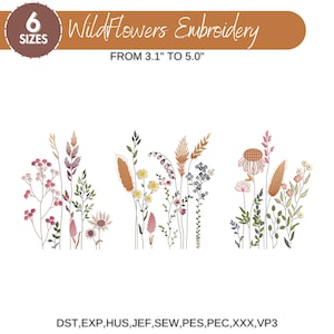 Wildflower Meadow Machine Embroidery Design, Cottagecore Wild Flowers, Boho Flower, Wildflower Embroidery Bundle, 6 Sizes, Instant Download