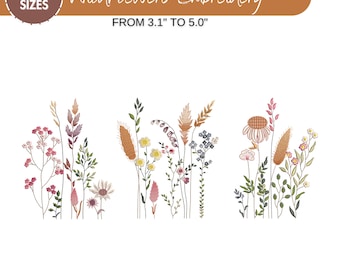 Wildflower Meadow Machine Borduurontwerp, Cottagecore Wilde Bloemen, Boho Flower, Wildflower Borduurbundel, 6 maten, Instant Download
