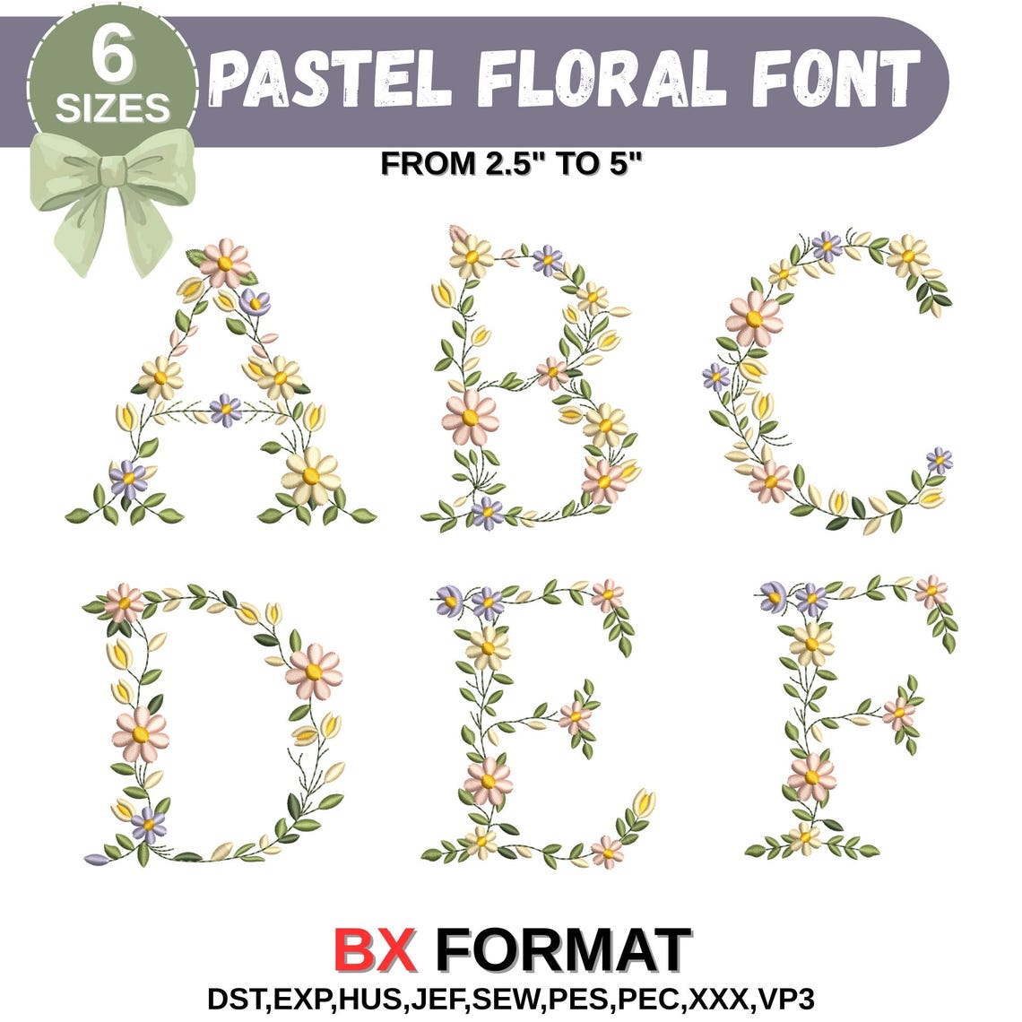 BX Floral Font Embroidery, A-Z Full Flower Alphabet Machine Embroidery ...