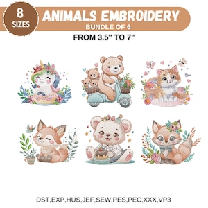 Safari Animals Embroidery Designs, Zoo Animal Machine Embroidery, Baby Girl Embroidery, Forest Animal, Farm Animal, 8 Sizes,Instant Download