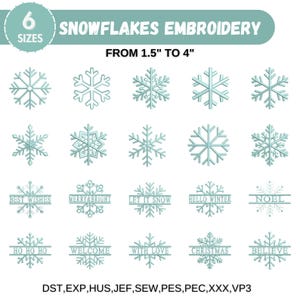 Sneeuwvlokken machineborduurontwerp, mini kerstsneeuwvlokken borduurwerk, kerstborduurwerk, wintervakantie, 6 maten, Instant Download