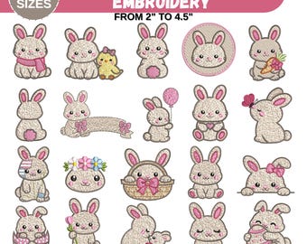 Cute Bunny Machine Embroidery Design, Bunny Head, Easter Floral Egg, Rabbit with Flowers, Spring Embroidery, 6 Sizes, Instant Download