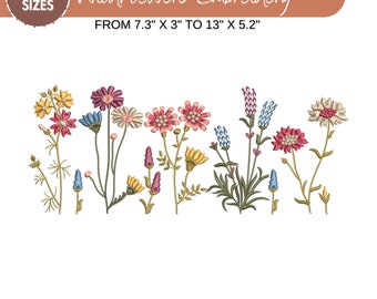 Wildflower Meadow Machine Borduurontwerp, Boho Flower, Garden Wild Flowers, Wildflower Borduurbundel, 7 maten, Instant Download
