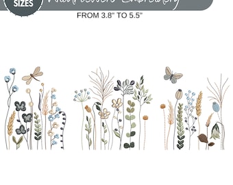 Wildflower Meadow Machine Embroidery Design, Wild Flowers Meadow, Boho Floral, Wildflower Embroidery Bundle, 5 Sizes, Instant Download