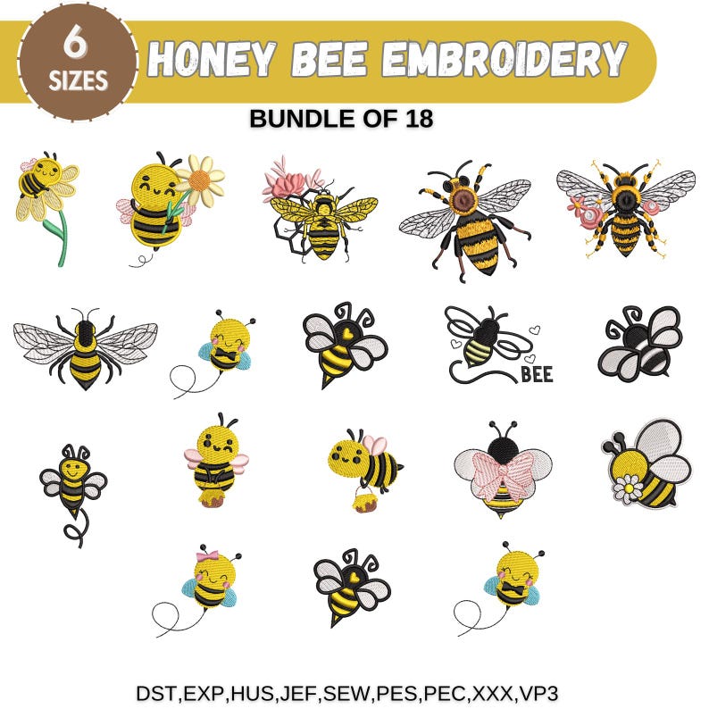 Mini Bees Embroidery Machine Design, Cute Flying Honey Bee Design ...