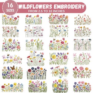 Wildblumenwiese Maschinenstickerei, Wildblumenwiese, Boho Blumen Stickerei, Wildblumen Stickerei, 16 Größen, zum sofortigen Download