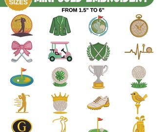 Mini Golf Fill Stitch Machine Embroidery Design, Sports Embroidery Designs, Golf Set, Golf Ball, Hockey Design, 10 Sizes, Instant Download