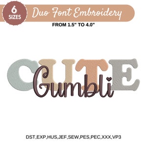 Duo Font Machine Embroidery, Signature Duo Font with tails, Block Shadow Embroidery, Script Font, 6 Sizes, PES DST etc, Instant Download