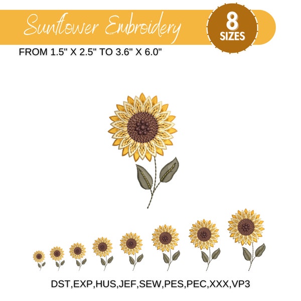 Mini Sonnenblume Stickdatei, Blumenmuster, florale Stickerei, botanisches Blumenmuster, PES DST etc, Größe 8, Instant Download