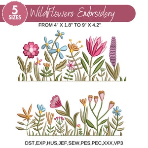 Wildflower Meadow Machine Embroidery Design, Cottagecore Wild Flowers, Boho Flower, Wildflower Embroidery Bundle, 6 Sizes, Instant Download