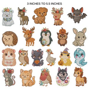 Puede incluir: Parches bordados de animales con coronas florales. Incluye un oso, burro, perro, reno, murci&eacute;lago, erizo, alce, ping&uuml;ino, b&uacute;ho, conejo, cobaya, gato, pato, rana, delf&iacute;n, rat&oacute;n, petirrojo, lobo y caballo. Tama&ntilde;os de 7,6 a 14 cm.