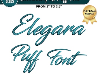 Elegara 3D Puff Font Machine Diseños de bordado, Diseños de alfabeto completo, Letras mayúsculas minúsculas, PES DST - 5 tamaños- Descarga instantánea
