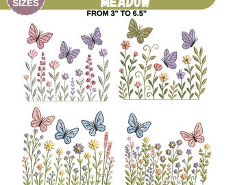 Wildflower Meadow Machine Embroidery Design, Boho Flower, Butterfly Wild Flowers, Wildflower Embroidery Bundle, 8 Sizes, Instant Download