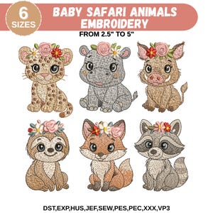 Safari Animals Embroidery Designs, Zoo Animal Machine Embroidery, Baby Girl Embroidery, Forest Animal, Farm Animal, 6 Sizes,Instant Download