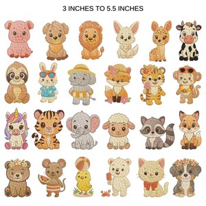 Puede incluir: Parches bordados de animales, de 7,6 a 14 cm, con un cerdo, perro, le&oacute;n, zorro, jirafa, vaca, perezoso, conejo, elefante, tigre, mono, unicornio, oveja, mapache, oso, rat&oacute;n, pato, gato y perro.